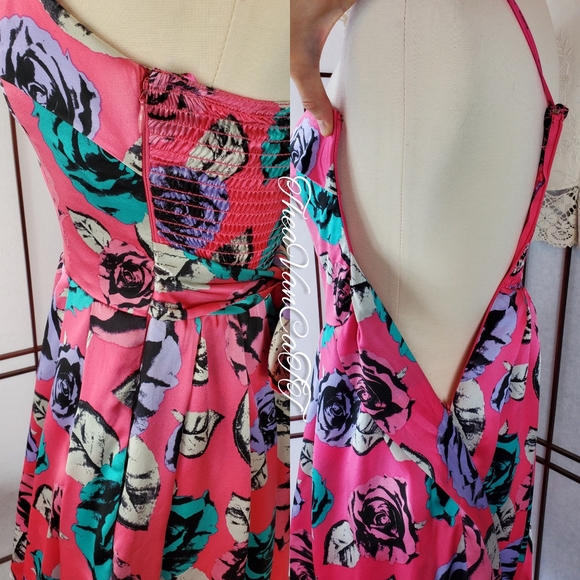 Vintage ♡BJ Strapless Rose Print 2 Pocket Sundress - Picture 4 of 6